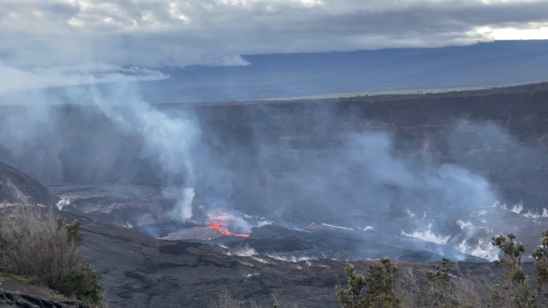 A View of Active Lava and Smoke Rising from The Crater at Hawaii Volcanoes National Park