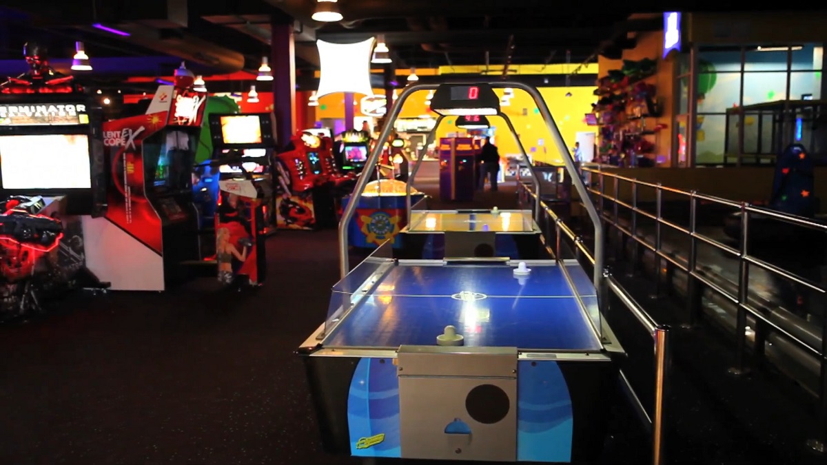 A vibrant arcade at The Salomon Center in Ogden, offering fun entertainment options