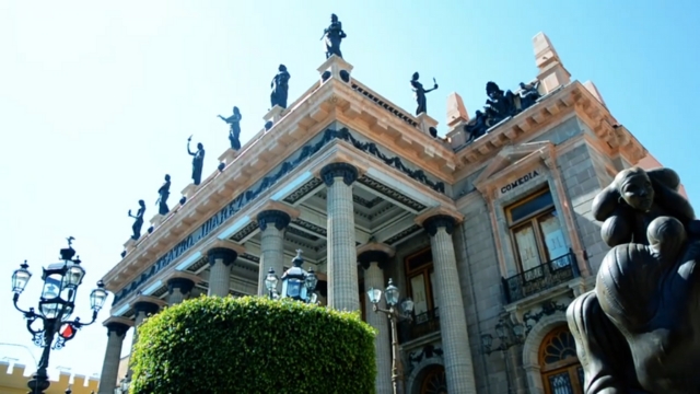 Teatro Juárez in Guanajuato, Mexico, with its columns and rooftop statues